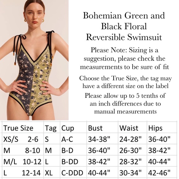 Boho Green & Black Floral Reversible Swimsuit with Shoulder Ties - Picture 16 of 16